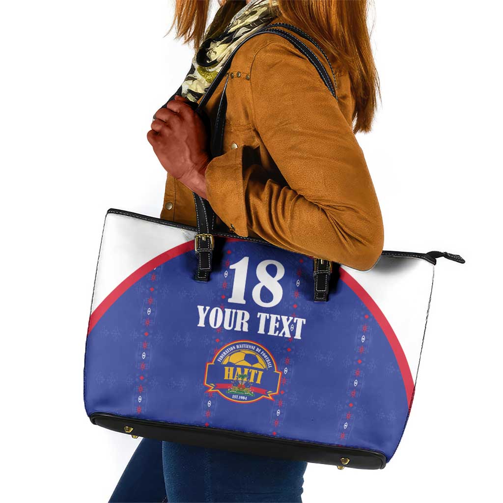 Custom Afro-Haitians Football Pride Leather Tote Bag Les Grenadiers Veve Vodou Blue Version - African Pride