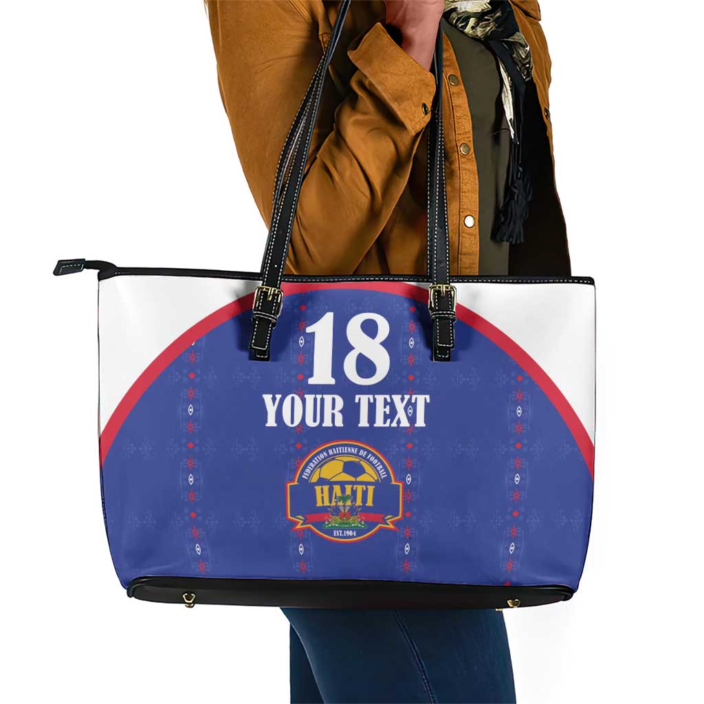 Custom Afro-Haitians Football Pride Leather Tote Bag Les Grenadiers Veve Vodou Blue Version - African Pride