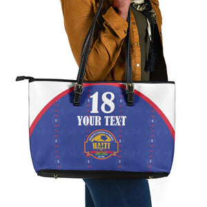 Custom Afro-Haitians Football Pride Leather Tote Bag Les Grenadiers Veve Vodou Blue Version - African Pride