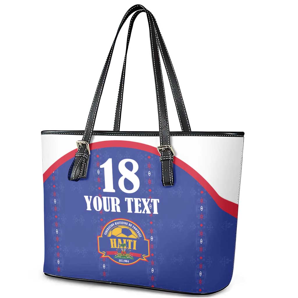 Custom Afro-Haitians Football Pride Leather Tote Bag Les Grenadiers Veve Vodou Blue Version - African Pride