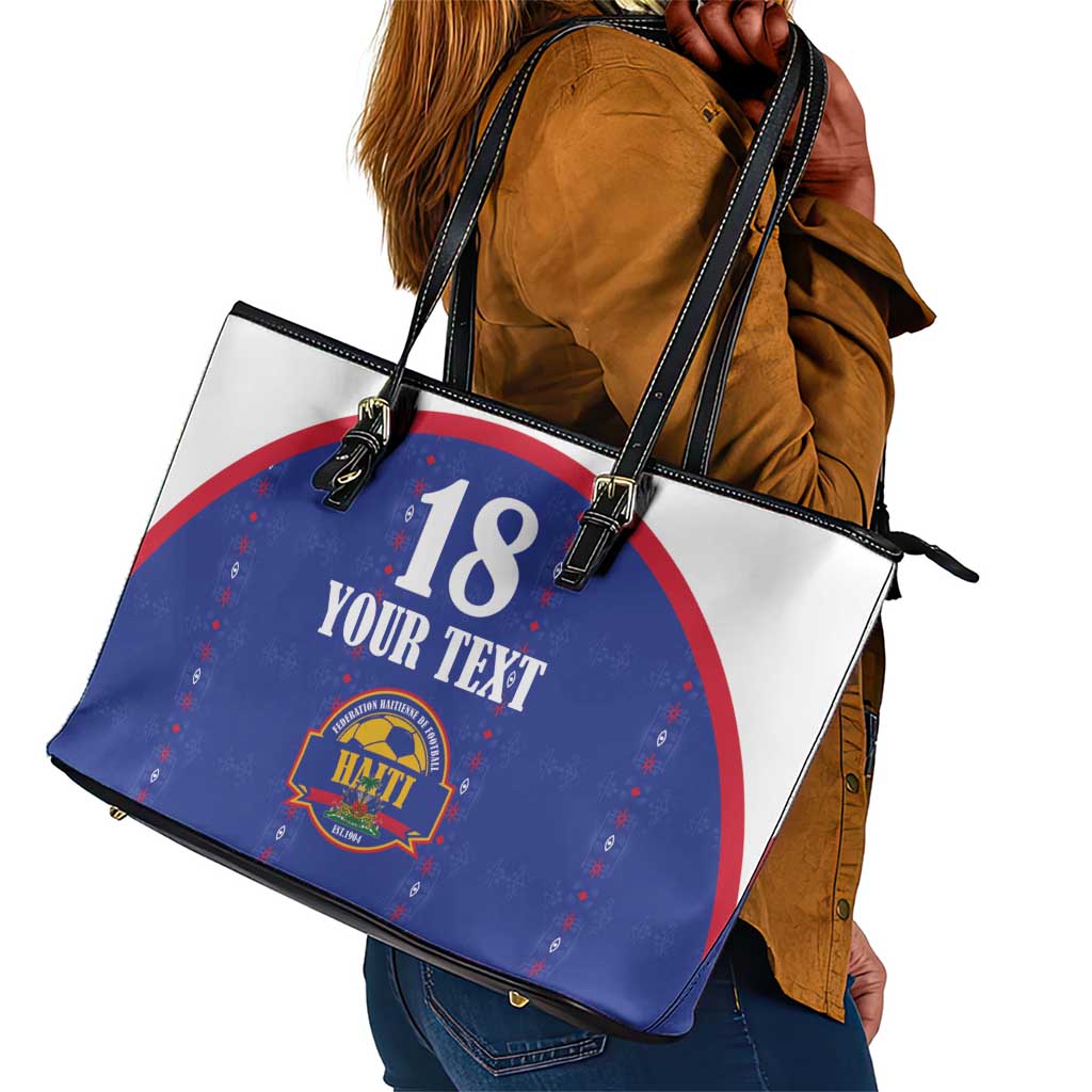 Custom Afro-Haitians Football Pride Leather Tote Bag Les Grenadiers Veve Vodou Blue Version - African Pride