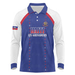Custom Afro-Haitians Football Pride Long Sleeve Polo Shirt Les Grenadiers Veve Vodou Blue Version - African Pride