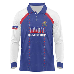 Custom Afro-Haitians Football Pride Long Sleeve Polo Shirt Les Grenadiers Veve Vodou Blue Version - African Pride