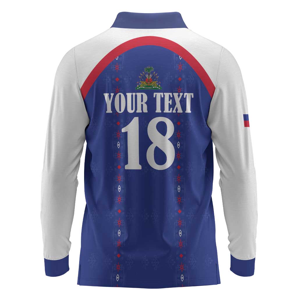 Custom Afro-Haitians Football Pride Long Sleeve Polo Shirt Les Grenadiers Veve Vodou Blue Version - African Pride