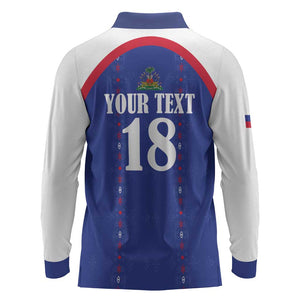 Custom Afro-Haitians Football Pride Long Sleeve Polo Shirt Les Grenadiers Veve Vodou Blue Version - African Pride