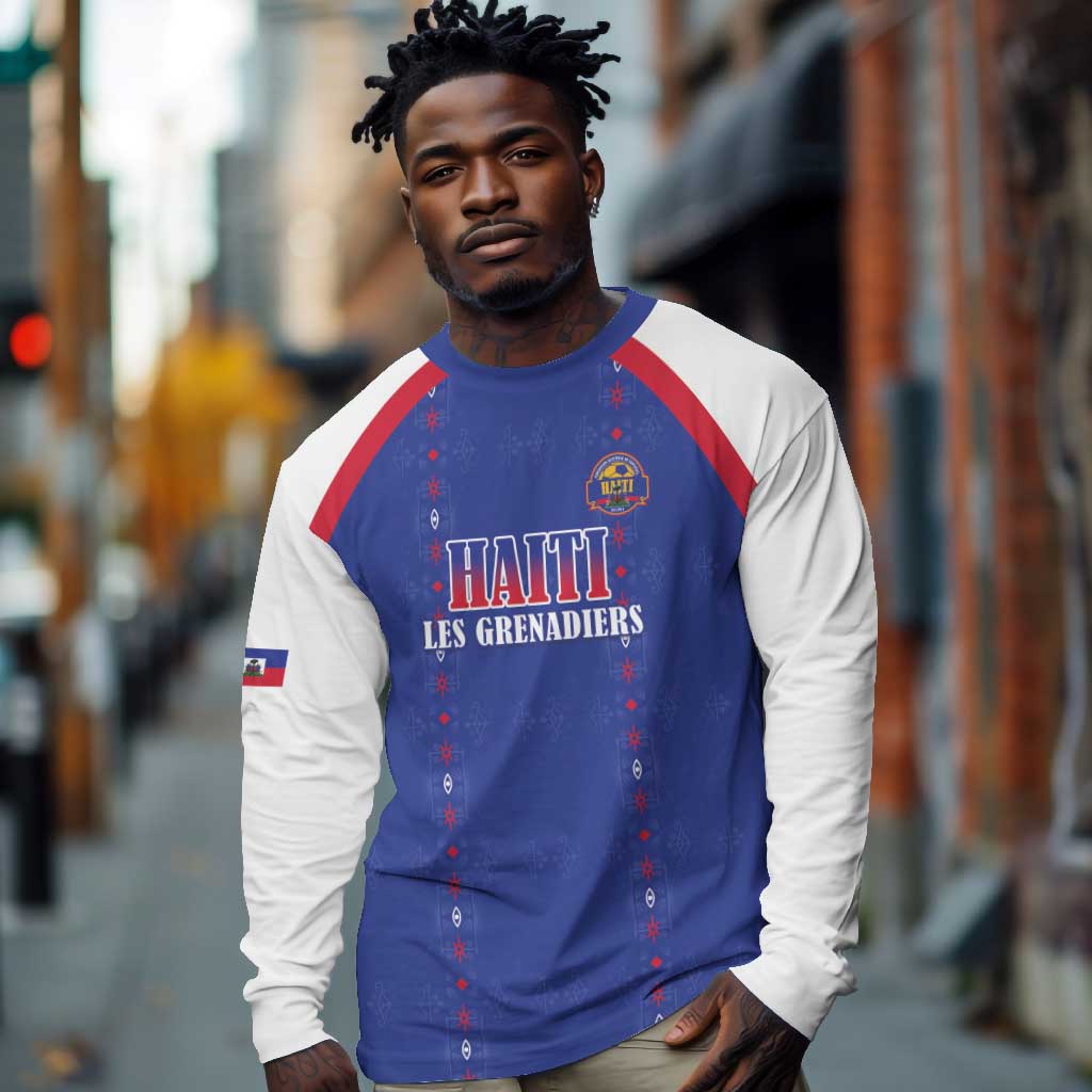 Custom Afro-Haitians Football Pride Long Sleeve Shirt Les Grenadiers Veve Vodou Blue Version - African Pride