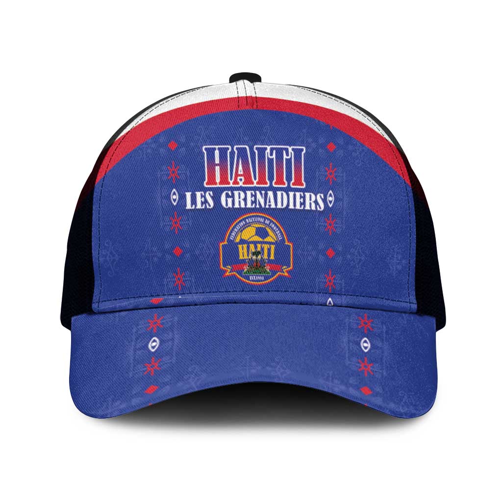 Afro-Haitians Football Pride Mesh Trucker Cap Les Grenadiers Veve Vodou Blue Version - African Pride