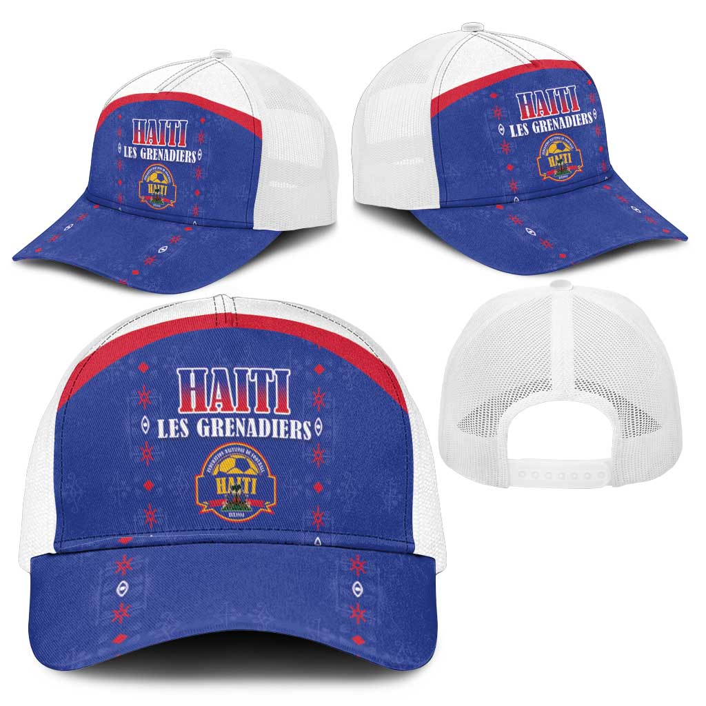 Afro-Haitians Football Pride Mesh Trucker Cap Les Grenadiers Veve Vodou Blue Version - African Pride