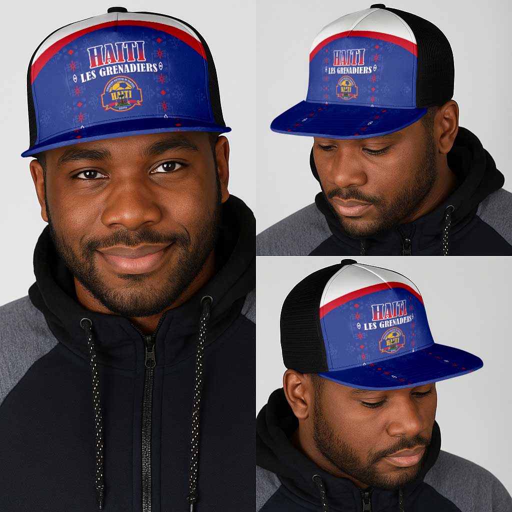 Afro-Haitians Football Pride Mesh Trucker Cap Les Grenadiers Veve Vodou Blue Version - African Pride