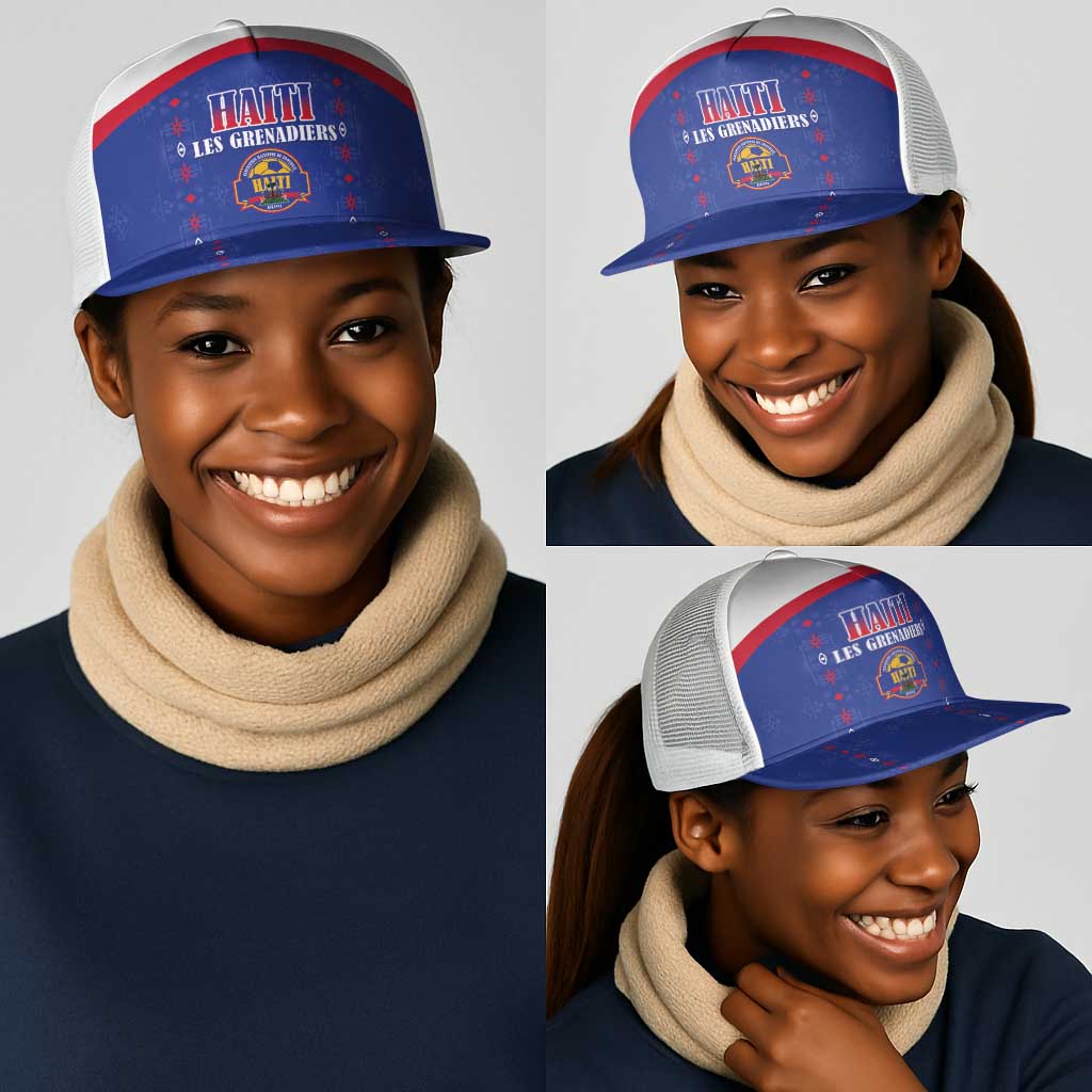 Afro-Haitians Football Pride Mesh Trucker Cap Les Grenadiers Veve Vodou Blue Version - African Pride