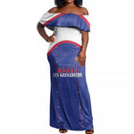Custom Afro-Haitians Football Pride Off Shoulder Maxi Dress Les Grenadiers Veve Vodou Blue Version - African Pride
