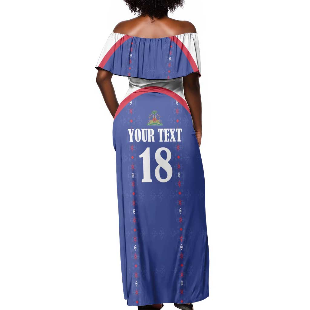 Custom Afro-Haitians Football Pride Off Shoulder Maxi Dress Les Grenadiers Veve Vodou Blue Version - African Pride