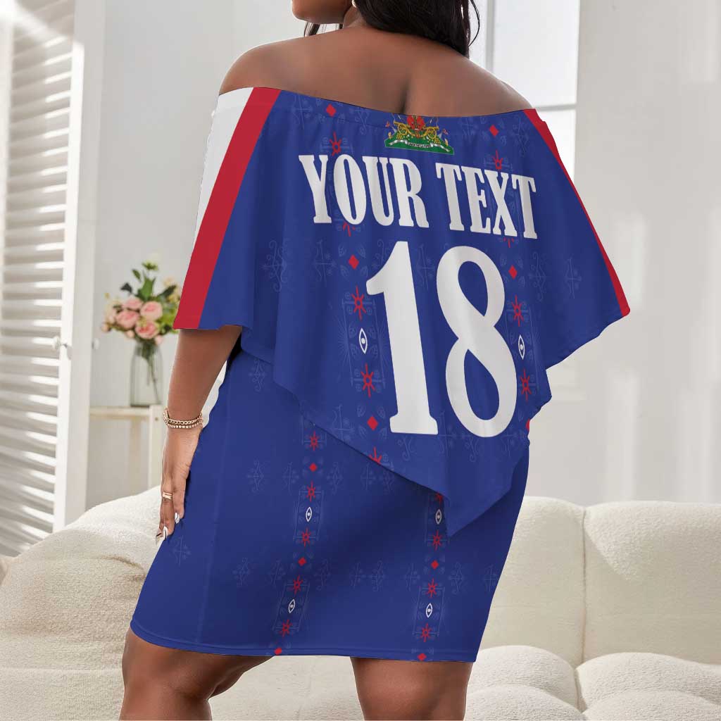 Custom Afro-Haitians Football Pride Off Shoulder Short Dress Les Grenadiers Veve Vodou Blue Version - African Pride