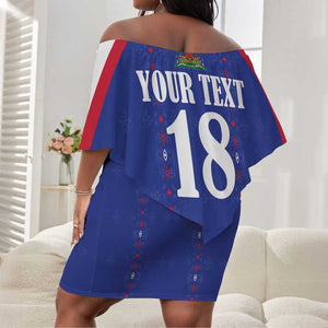 Custom Afro-Haitians Football Pride Off Shoulder Short Dress Les Grenadiers Veve Vodou Blue Version - African Pride