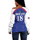 Custom Afro-Haitians Football Pride Off Shoulder Sweater Les Grenadiers Veve Vodou Blue Version - African Pride