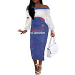 Custom Afro-Haitians Football Pride Off The Shoulder Long Sleeve Dress Les Grenadiers Veve Vodou Blue Version - African Pride