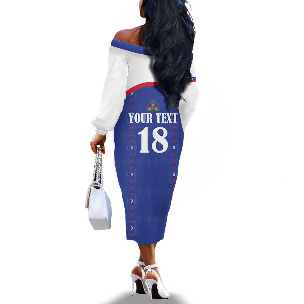 Custom Afro-Haitians Football Pride Off The Shoulder Long Sleeve Dress Les Grenadiers Veve Vodou Blue Version - African Pride