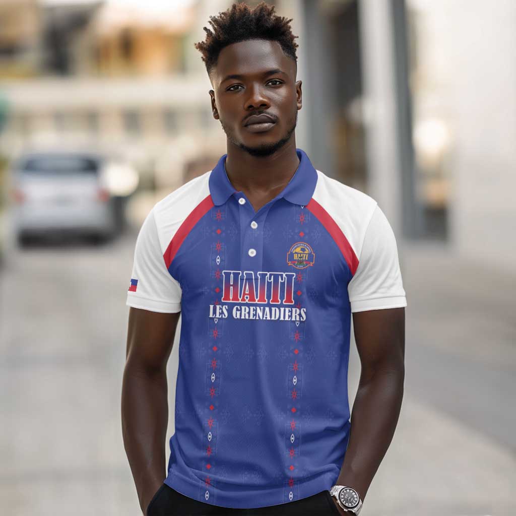 Custom Afro-Haitians Football Pride Polo Shirt Les Grenadiers Veve Vodou Blue Version - African Pride