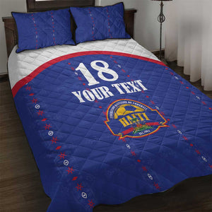 Custom Afro-Haitians Football Pride Quilt Bed Set Les Grenadiers Veve Vodou Blue Version - African Pride