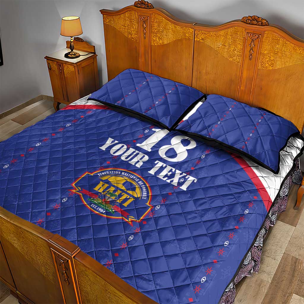 Custom Afro-Haitians Football Pride Quilt Bed Set Les Grenadiers Veve Vodou Blue Version - African Pride