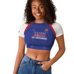 Custom Afro-Haitians Football Pride Raglan Cropped T shirt Les Grenadiers Veve Vodou Blue Version - African Pride