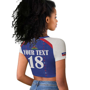 Custom Afro-Haitians Football Pride Raglan Cropped T shirt Les Grenadiers Veve Vodou Blue Version - African Pride