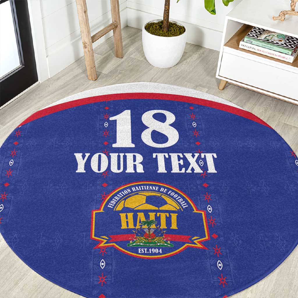 Custom Afro-Haitians Football Pride Round Carpet Les Grenadiers Veve Vodou Blue Version - African Pride