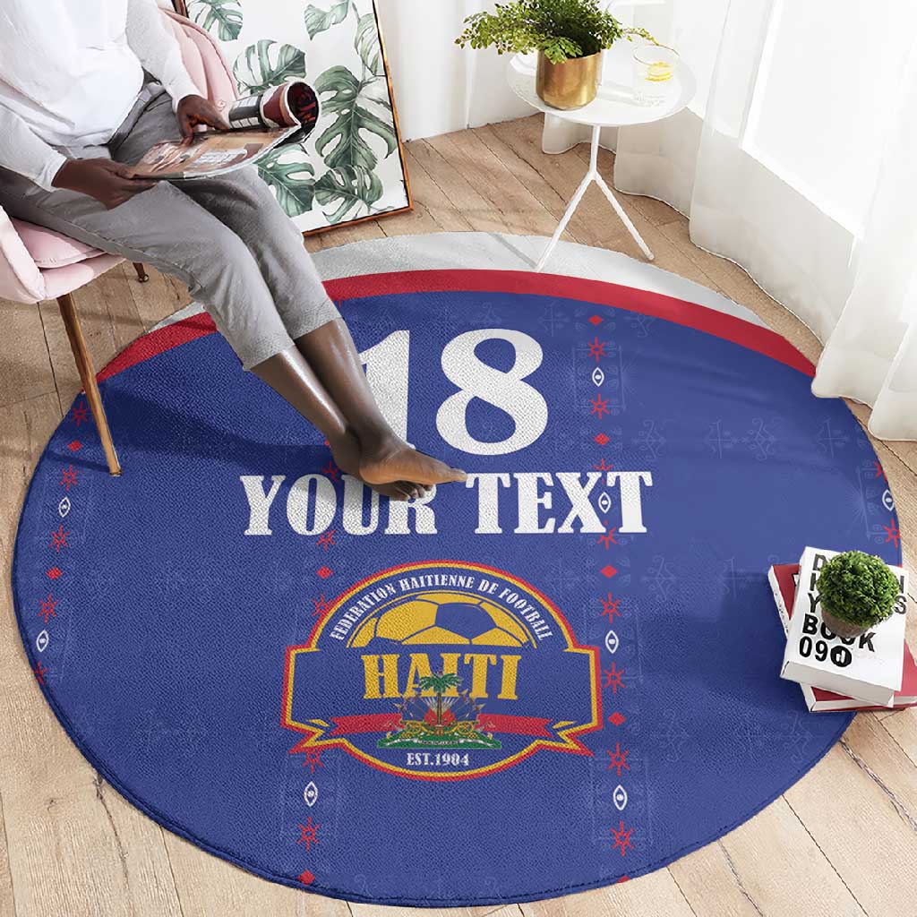 Custom Afro-Haitians Football Pride Round Carpet Les Grenadiers Veve Vodou Blue Version - African Pride