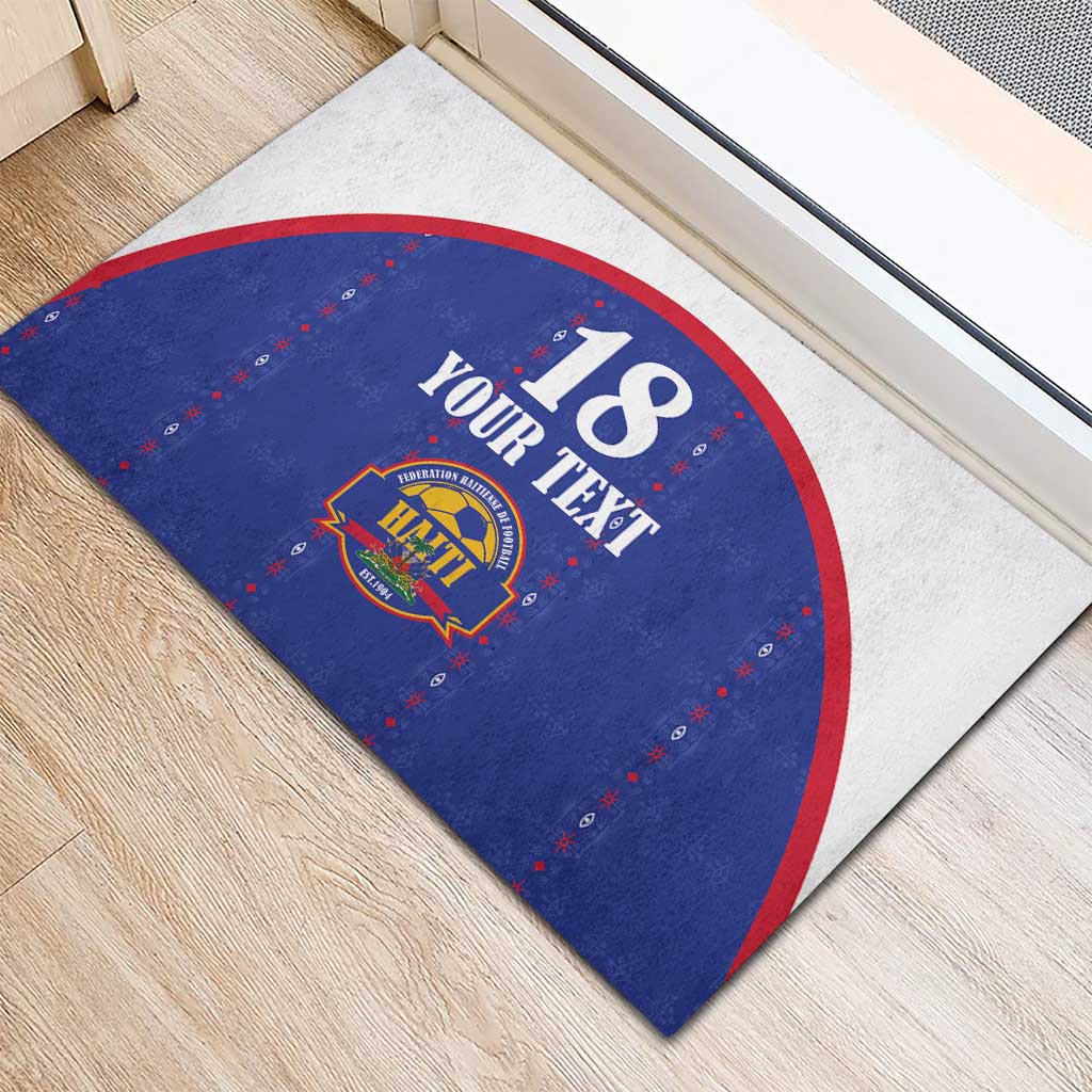 Custom Afro-Haitians Football Pride Rubber Doormat Les Grenadiers Veve Vodou Blue Version - African Pride