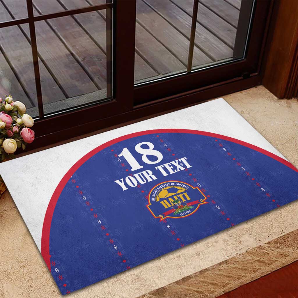 Custom Afro-Haitians Football Pride Rubber Doormat Les Grenadiers Veve Vodou Blue Version - African Pride