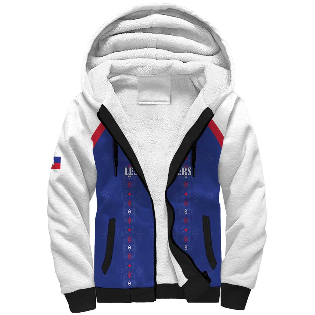 Custom Afro-Haitians Football Pride Sherpa Hoodie Les Grenadiers Veve Vodou Blue Version - African Pride
