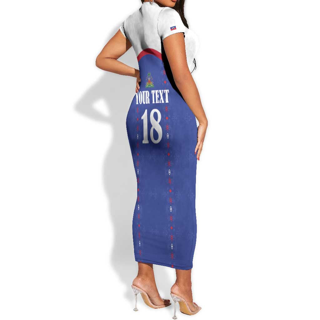 Custom Afro-Haitians Football Pride Short Sleeve Bodycon Dress Les Grenadiers Veve Vodou Blue Version - African Pride