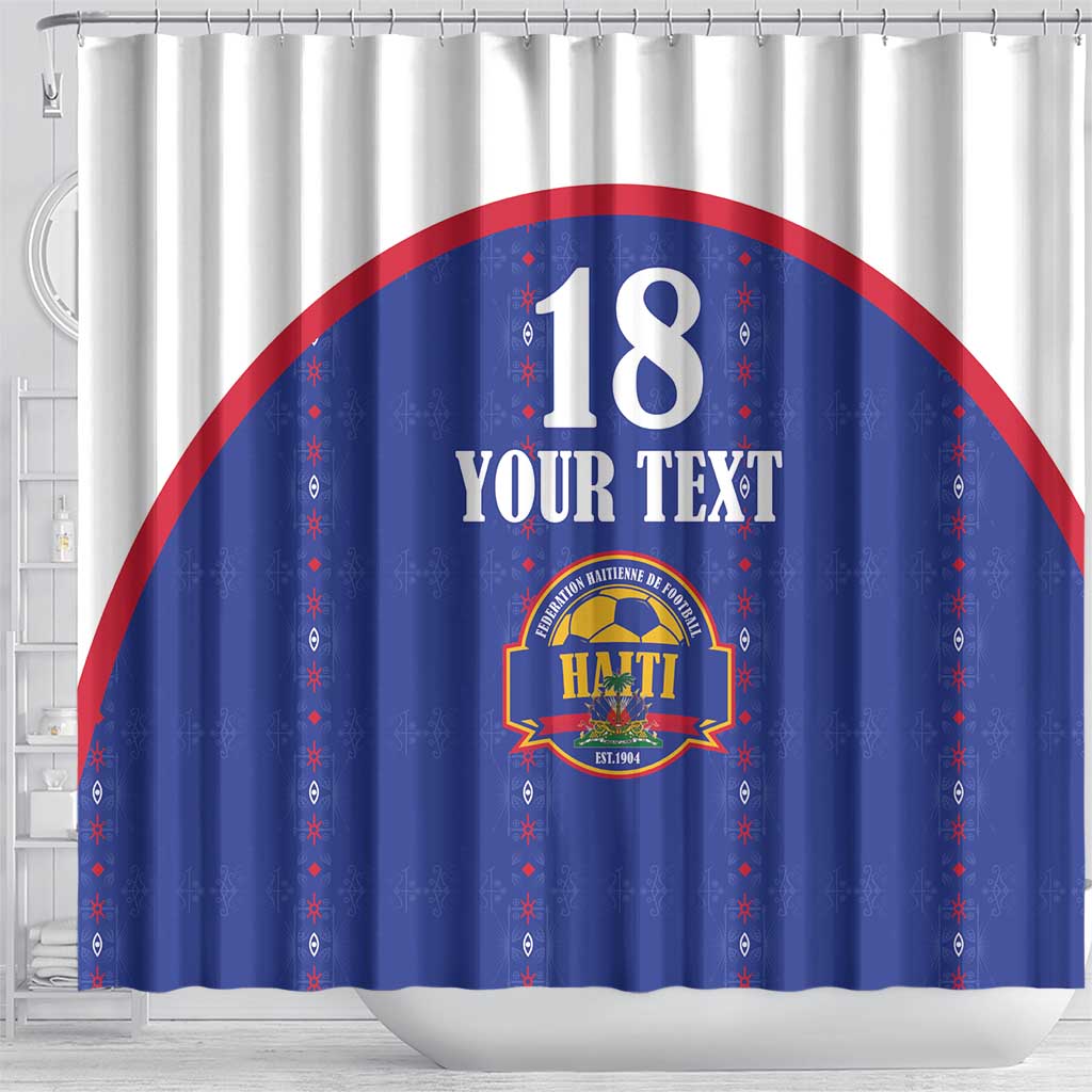 Custom Afro-Haitians Football Pride Shower Curtain Les Grenadiers Veve Vodou Blue Version - African Pride