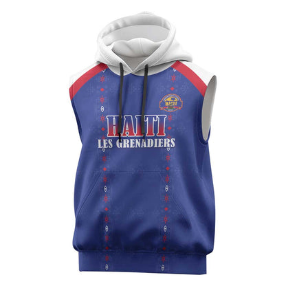 Custom Afro-Haitians Football Pride Sleeveless Hoodie Les Grenadiers Veve Vodou Blue Version - African Pride