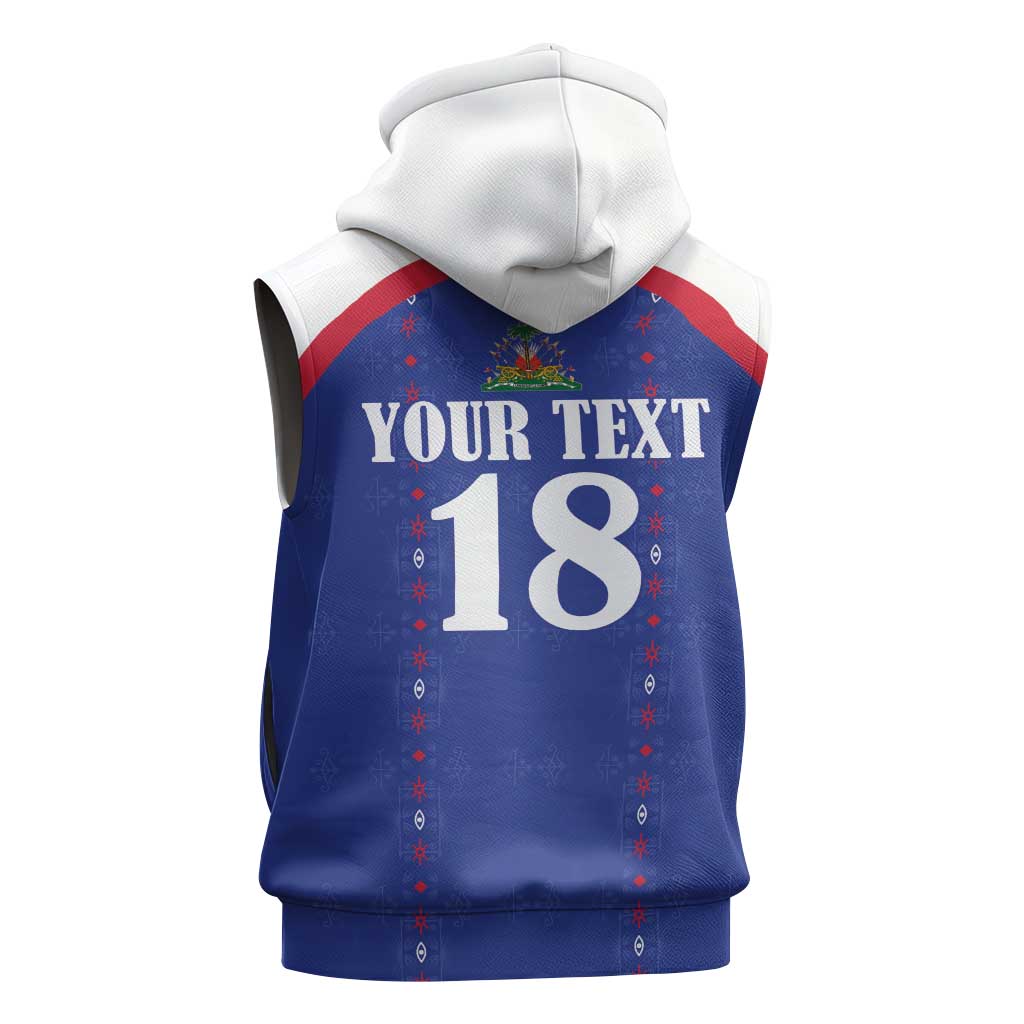 Custom Afro-Haitians Football Pride Sleeveless Hoodie Les Grenadiers Veve Vodou Blue Version - African Pride