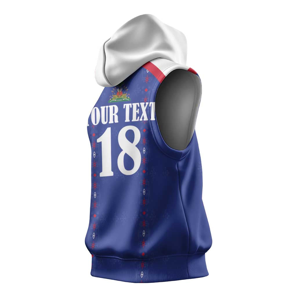 Custom Afro-Haitians Football Pride Sleeveless Hoodie Les Grenadiers Veve Vodou Blue Version - African Pride