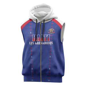 Custom Afro-Haitians Football Pride Sleeveless Zip Hoodie Les Grenadiers Veve Vodou Blue Version - African Pride