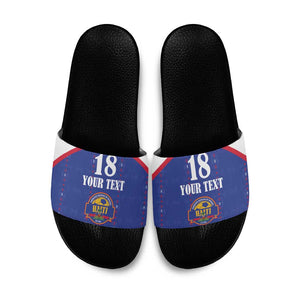 Custom Afro-Haitians Football Pride Slide Sandals Les Grenadiers Veve Vodou Blue Version