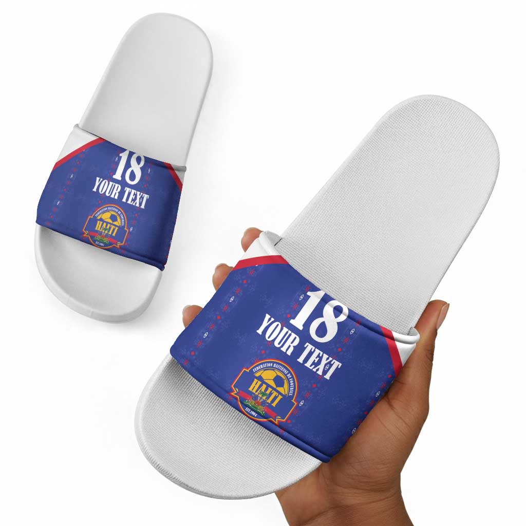 Custom Afro-Haitians Football Pride Slide Sandals Les Grenadiers Veve Vodou Blue Version