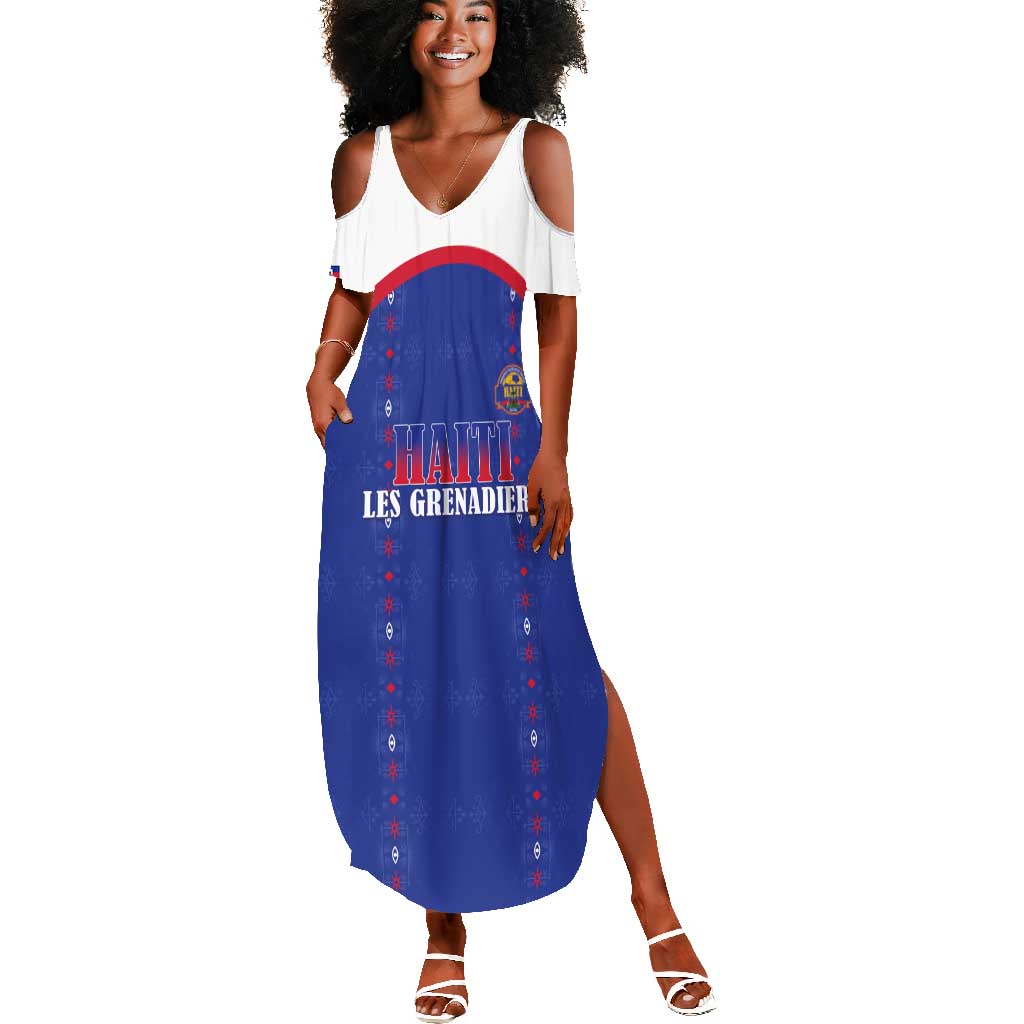 Custom Afro-Haitians Football Pride Summer Maxi Dress Les Grenadiers Veve Vodou Blue Version - African Pride