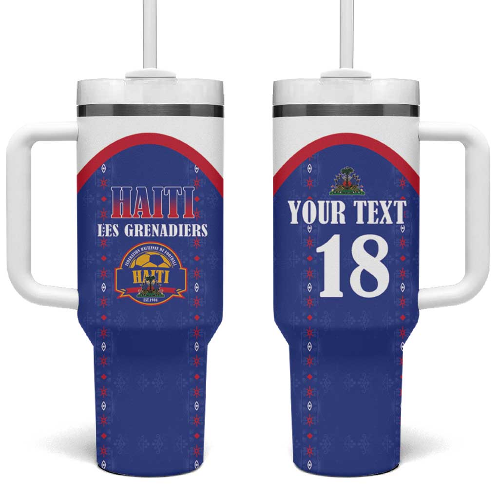 Custom Afro-Haitians Football Pride Tumbler With Handle Les Grenadiers Veve Vodou Blue Version - African Pride