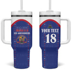 Custom Afro-Haitians Football Pride Tumbler With Handle Les Grenadiers Veve Vodou Blue Version - African Pride