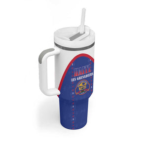 Custom Afro-Haitians Football Pride Tumbler With Handle Les Grenadiers Veve Vodou Blue Version - African Pride