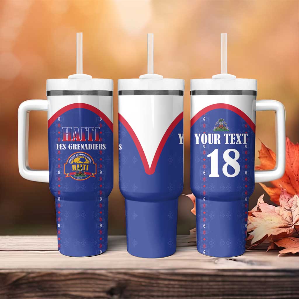 Custom Afro-Haitians Football Pride Tumbler With Handle Les Grenadiers Veve Vodou Blue Version - African Pride