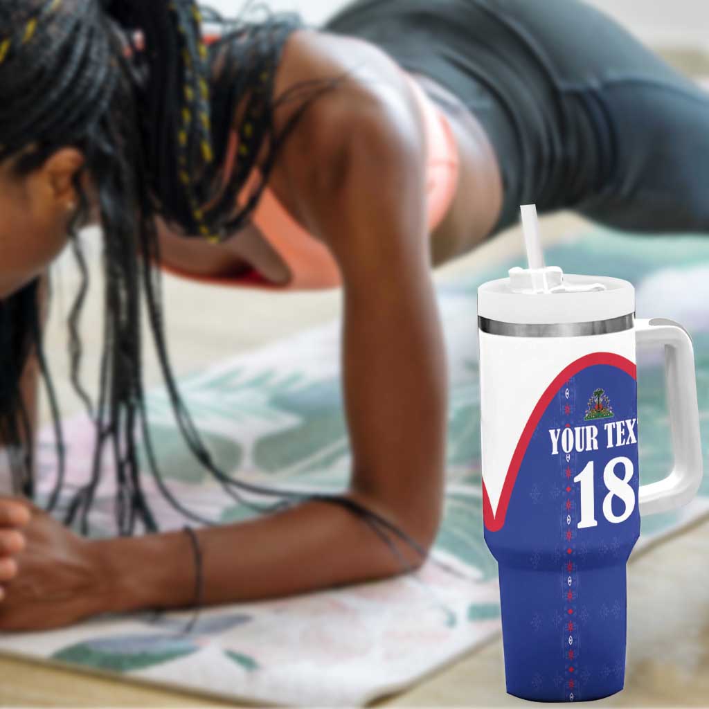 Custom Afro-Haitians Football Pride Tumbler With Handle Les Grenadiers Veve Vodou Blue Version - African Pride