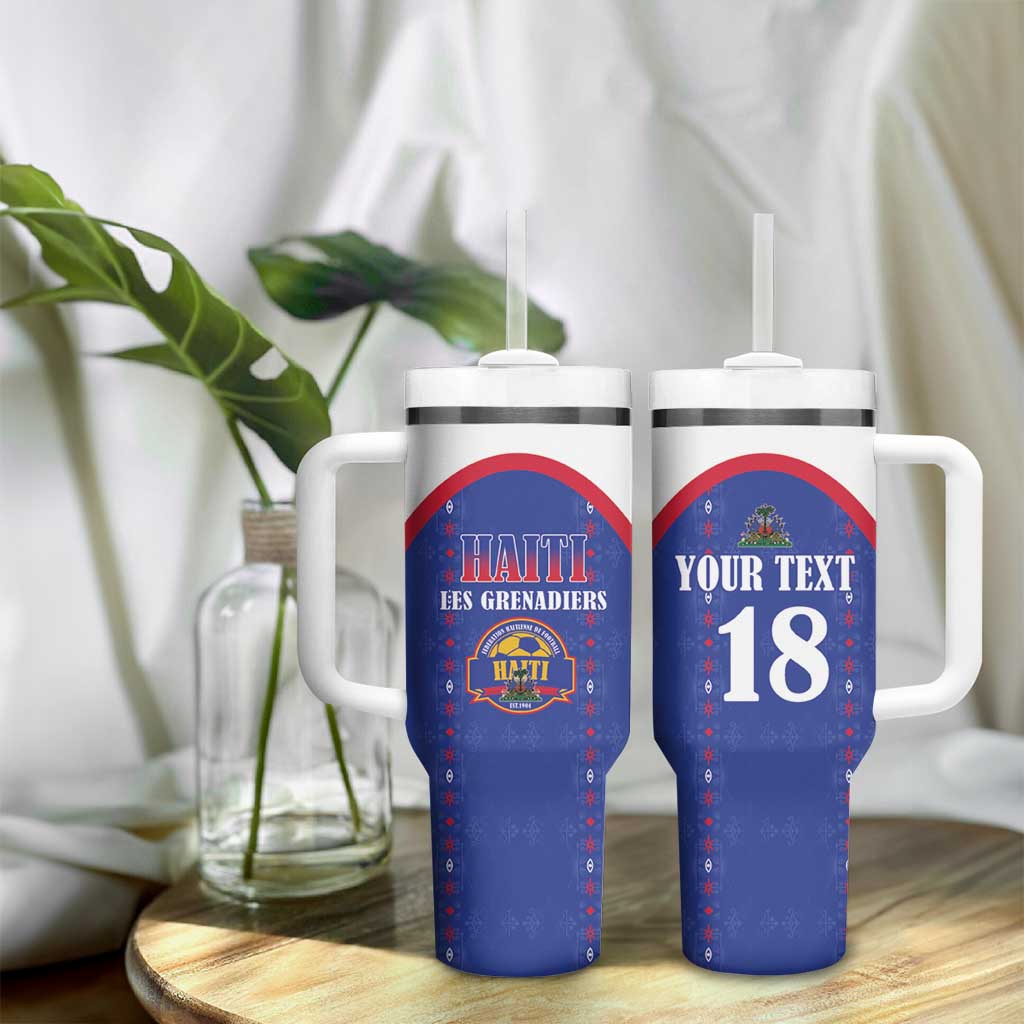 Custom Afro-Haitians Football Pride Tumbler With Handle Les Grenadiers Veve Vodou Blue Version - African Pride