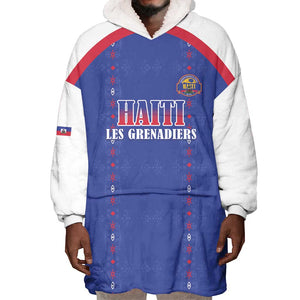 Custom Afro-Haitians Football Pride Wearable Blanket Hoodie Les Grenadiers Veve Vodou Blue Version - African Pride