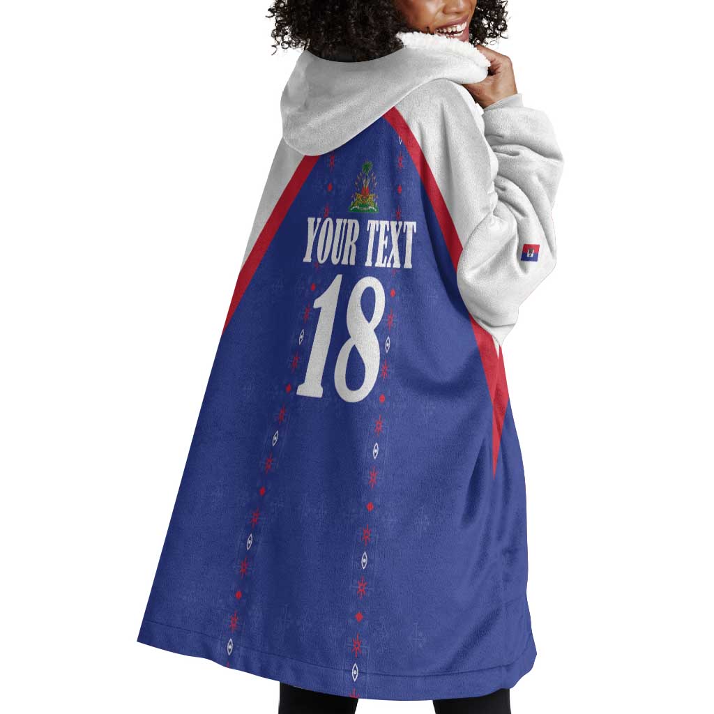 Custom Afro-Haitians Football Pride Wearable Blanket Hoodie Les Grenadiers Veve Vodou Blue Version - African Pride
