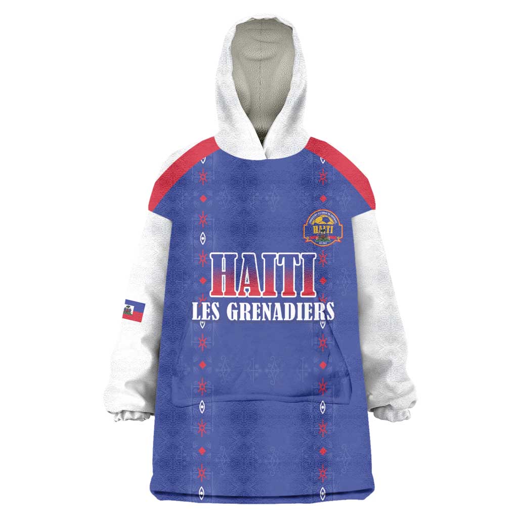Custom Afro-Haitians Football Pride Wearable Blanket Hoodie Les Grenadiers Veve Vodou Blue Version - African Pride