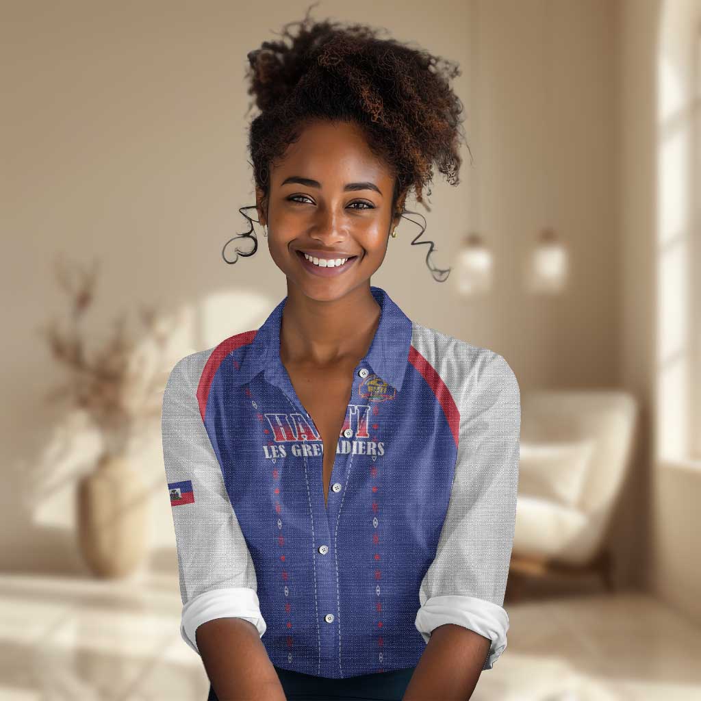 Custom Afro-Haitians Football Pride Women Casual Shirt Les Grenadiers Veve Vodou Blue Version - African Pride